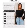 imageREORIA Womens Trendy Sexy Boat Neck Bell Sleeve Sheer Mesh Going Out Bodysuit TopsBlack