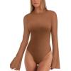 imageREORIA Womens Trendy Sexy Boat Neck Bell Sleeve Sheer Mesh Going Out Bodysuit TopsBrown