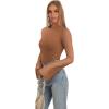 imageREORIA Womens Trendy Sexy Boat Neck Bell Sleeve Sheer Mesh Going Out Bodysuit TopsBrown