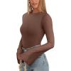 imageREORIA Womens Trendy Sexy Boat Neck Bell Sleeve Sheer Mesh Going Out Bodysuit TopsCoffee