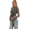 imageREORIA Womens Trendy Sexy Boat Neck Bell Sleeve Sheer Mesh Going Out Bodysuit TopsGrey Green