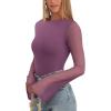 imageREORIA Womens Trendy Sexy Boat Neck Bell Sleeve Sheer Mesh Going Out Bodysuit TopsPurple