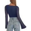 imageREORIA Womens Trendy Sexy Boat Neck Bell Sleeve Sheer Mesh Going Out Bodysuit TopsStarry Blue