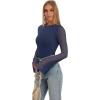 imageREORIA Womens Trendy Sexy Boat Neck Bell Sleeve Sheer Mesh Going Out Bodysuit TopsStarry Blue