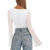 imageREORIA Womens Trendy Sexy Boat Neck Bell Sleeve Sheer Mesh Going Out Bodysuit TopsWhite