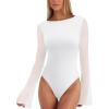 imageREORIA Womens Trendy Sexy Boat Neck Bell Sleeve Sheer Mesh Going Out Bodysuit TopsWhite