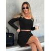 imageREORIA Womens Trendy Sexy High Waisted Pleated Skirts A Line Flared Going Out Mini Knit SkirtsBlack