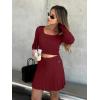 imageREORIA Womens Trendy Sexy High Waisted Pleated Skirts A Line Flared Going Out Mini Knit SkirtsBurgundy