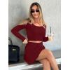 imageREORIA Womens Trendy Sexy High Waisted Pleated Skirts A Line Flared Going Out Mini Knit SkirtsBurgundy