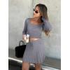 imageREORIA Womens Trendy Sexy High Waisted Pleated Skirts A Line Flared Going Out Mini Knit SkirtsLight Heather Grey