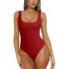 imageREORIA Bodysuit for Women Scoop Neck Sleeveless Tank Top Bodysuits 2025 Sexy Thong Bodysuit Basic Leotards for WomenTomato
