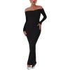 imageREORIA Womens Long Sleeve Strapless OffShoulder Reversible Neckline Mermaid Dress 2025 FallWinter Designer CollectionBlack
