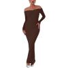 imageREORIA Womens Long Sleeve Strapless OffShoulder Reversible Neckline Mermaid Dress 2025 FallWinter Designer CollectionCocoa