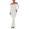 imageREORIA Womens Long Sleeve Strapless OffShoulder Reversible Neckline Mermaid Dress 2025 FallWinter Designer CollectionGrey