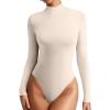 imageREORIA Womens Mock Turtle Neck Long Sleeve Bodysuit Lightweight Slim Layering Tops for Fall Winter 2024Apricot