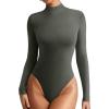 imageREORIA Womens Mock Turtle Neck Long Sleeve Bodysuit Lightweight Slim Layering Tops for Fall Winter 2024Grey Green