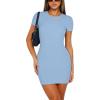 imageREORIA Womens Sexy Crew Neck Bodycon Short Dress Elegant Basic Short Sleeve Ribbed Party Club Mini DressBlue