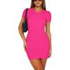 imageREORIA Womens Sexy Crew Neck Bodycon Short Dress Elegant Basic Short Sleeve Ribbed Party Club Mini DressRose Red