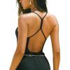 imageREORIA Womens Sexy Scoop Neck Backless Bodysuits Open TBack Cami Sleeveless Bodysuit Tank Top TrendyBlack