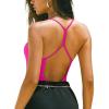 imageREORIA Womens Sexy Scoop Neck Backless Bodysuits Open TBack Cami Sleeveless Bodysuit Tank Top TrendyNeon Rose Red