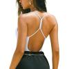 imageREORIA Womens Sexy Scoop Neck Backless Bodysuits Open TBack Cami Sleeveless Bodysuit Tank Top TrendyWhite