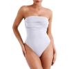 imageREORIA Womens Sexy Strapless Ruched Bodysuit Tube Top Sleeveless Trendy Body SuitsWhite