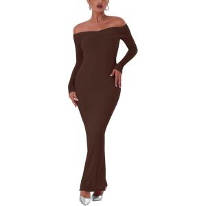 imageREORIA Womens Long Sleeve Strapless OffShoulder Reversible Neckline Mermaid Dress 2025 FallWinter Designer CollectionCocoa