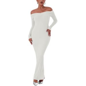 imageREORIA Womens Long Sleeve Strapless OffShoulder Reversible Neckline Mermaid Dress 2025 FallWinter Designer CollectionGrey