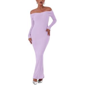 imageREORIA Womens Long Sleeve Strapless OffShoulder Reversible Neckline Mermaid Dress 2025 FallWinter Designer CollectionLavender