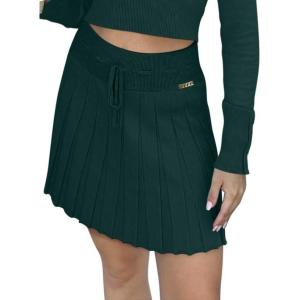 imageREORIA Womens Trendy Sexy High Waisted Pleated Skirts A Line Flared Going Out Mini Knit SkirtsForest Green