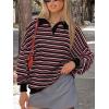 imageREORIA Oversized Sweatshirt for Women Trendy Fall Fashion 2025 Y2k Striped Long Sleeve Pullover Rugby Shirt Tops ClothesBlack Pink Striped