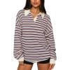 imageREORIA Oversized Sweatshirt for Women Trendy Fall Fashion 2025 Y2k Striped Long Sleeve Pullover Rugby Shirt Tops ClothesRed Blue Striped