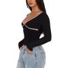 imageREORIA Sexy Lace Long Sleeve Shirts for Women V Neck Slim Fitted Y2K Trendy Fall Going Out Tops ClothingBlack