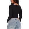 imageREORIA Sexy Lace Long Sleeve Shirts for Women V Neck Slim Fitted Y2K Trendy Fall Going Out Tops ClothingBlack