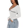 imageREORIA Sexy Lace Long Sleeve Shirts for Women V Neck Slim Fitted Y2K Trendy Fall Going Out Tops ClothingWhite