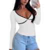 imageREORIA Sexy Lace Long Sleeve Shirts for Women V Neck Slim Fitted Y2K Trendy Fall Going Out Tops ClothingWhite