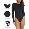 imageREORIA Womens Basic Crewneck Long Sleeve Tummy Control Thong Bodysuit TopsBlack