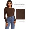 imageREORIA Womens Basic Crewneck Long Sleeve Tummy Control Thong Bodysuit TopsCocoa