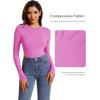imageREORIA Womens Basic Crewneck Long Sleeve Tummy Control Thong Bodysuit TopsNeon Orchid