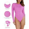 imageREORIA Womens Basic Crewneck Long Sleeve Tummy Control Thong Bodysuit TopsNeon Orchid
