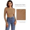 imageREORIA Womens Basic Crewneck Long Sleeve Tummy Control Thong Bodysuit TopsOchre