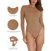 imageREORIA Womens Basic Crewneck Long Sleeve Tummy Control Thong Bodysuit TopsOchre