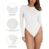 imageREORIA Womens Basic Crewneck Long Sleeve Tummy Control Thong Bodysuit TopsWhite