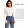 imageREORIA Womens Basic Crewneck Long Sleeve Tummy Control Thong Bodysuit TopsWhite