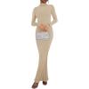 imageREORIA Womens Casual Mock Turtleneck Long Sleeve Elegant Long Dress Lounge Ribbed Bodycon Maxi DressesKhaki