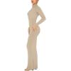 imageREORIA Womens Casual Mock Turtleneck Long Sleeve Elegant Long Dress Lounge Ribbed Bodycon Maxi DressesKhaki