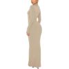 imageREORIA Womens Casual Mock Turtleneck Long Sleeve Elegant Long Dress Lounge Ribbed Bodycon Maxi DressesKhaki