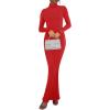 imageREORIA Womens Casual Mock Turtleneck Long Sleeve Elegant Long Dress Lounge Ribbed Bodycon Maxi DressesRed