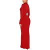 imageREORIA Womens Casual Mock Turtleneck Long Sleeve Elegant Long Dress Lounge Ribbed Bodycon Maxi DressesRed