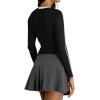 imageREORIA Womens Color Block Workout Long Sleeve Crop Tops Trendy Slim Fitted Striped Shirts Teen Girl Clothes 2025Black
